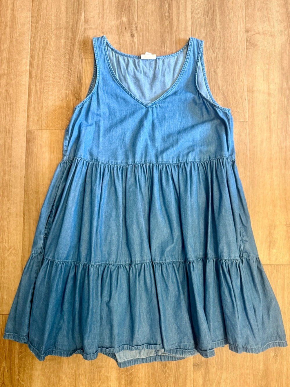 A.N.A Denim Babydoll Dress Women’s M – Tiered Lightweight Blue Sleeveless Mini